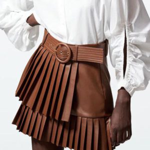 Classy Fashion Skirt Sash PU Leather Bottoms With Belt Elegant Short Skirt