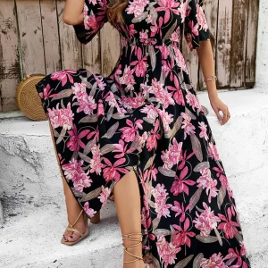 Cotton Rayon Floral Printed Dress Vintage V-Neck Bohemian Beach Wear Vestidos - Image 9