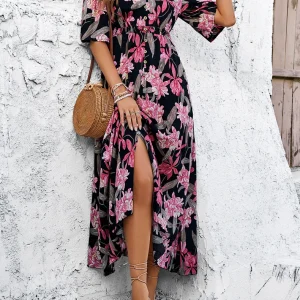 Cotton Rayon Floral Printed Dress Vintage V-Neck Bohemian Beach Wear Vestidos - Image 10