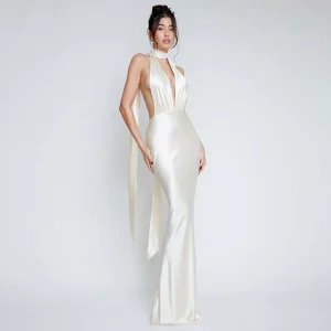 Deep V Neck Halter Backless Nightclub Maxi Long Dresses Vestidos