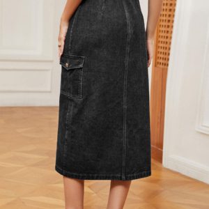 Denim Full Skirt High-Waisted Button Fly Asymmetrical Bottom Skirt - Image 5