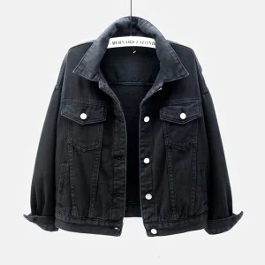 Denim Jacket Jeans Button Up Collar Jackets Oversize Coat Veste - Image 9