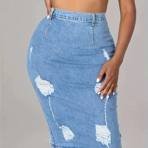 Denim Short Skirt Thin Half Skirt Light Wrapped Hip Split Denim Skirt - Image 5