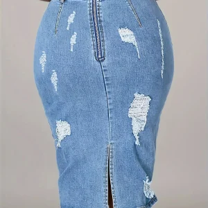Denim Short Skirt Thin Half Skirt Light Wrapped Hip Split Denim Skirt - Image 4