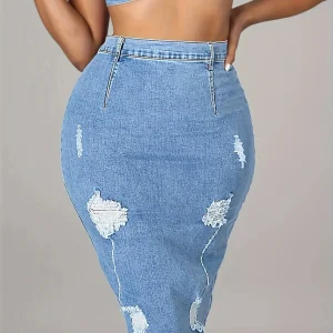 Denim Short Skirt Thin Half Skirt Light Wrapped Hip Split Denim Skirt - Image 2