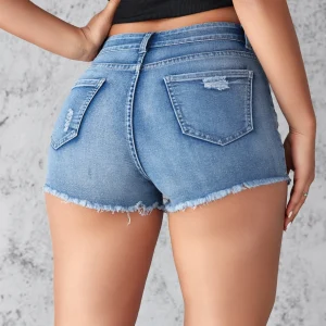 Denim Shorts Commuter Trend Broken Holes Three Quarter Casual High Waist Short - Image 4