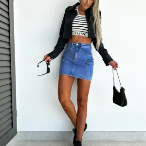 Denim Skirt Streetwear Fashion Bodycon Short Jeans Pockets Skirt