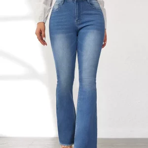 Elegant Club And Party Natural Waist Flared Denim Jeans Pant