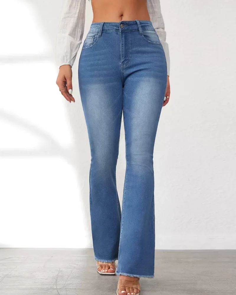 Elegant Club And Party Natural Waist Flared Denim Jeans Pant