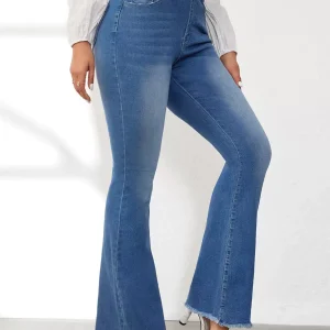 Elegant Club And Party Natural Waist Flared Denim Jeans Pant - Image 3