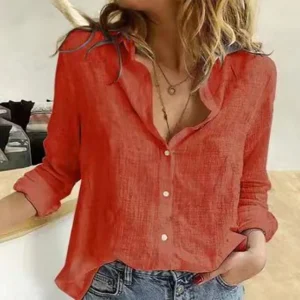 Elegant Cotton Linen Casual Solid Button Lapel Long Sleeve Loose Shirts - Image 7