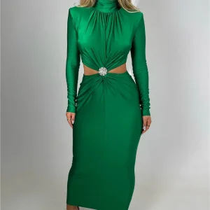 Elegant Hollow Out Turtleneck Long Sleeve Bodycon Club Party Evening Dress
