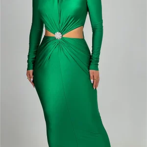 Elegant Hollow Out Turtleneck Long Sleeve Bodycon Club Party Evening Dress - Image 2