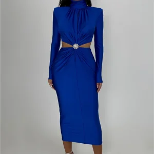 Elegant Hollow Out Turtleneck Long Sleeve Bodycon Club Party Evening Dress - Image 4