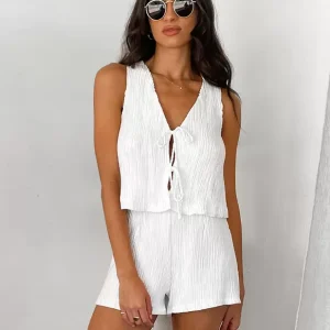 Elegant Pant Set Chic Daily Sleeveless Casual Lace Up Polyester