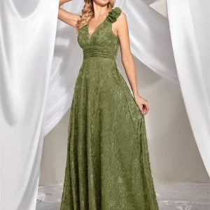 Elegant V Neck Floral Long Dress Prom Cocktail Luxury Party - Image 4