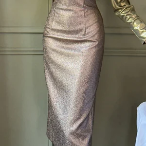 Fashion Faux Leather PU Sparkly Glitter Slim Pencil Skirts Elegant Solid High Waist Wrap Hip Skirt Outfits Party Prom - Image 3