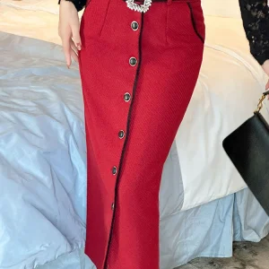 Fashion Woolen Formal Women Slim Pencil Long Skirts Elegant Office Belt High Waist Package Hip Midi Skirt Street Clothes Outfits - Image 2