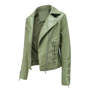 Faux Leather Jacket Coat Moto Biker Zipper Jacket Clothing - Image 11