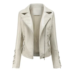 Faux Leather Jacket Coat Moto Biker Zipper Jacket Clothing - Image 13