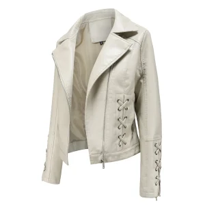 Faux Leather Jacket Coat Moto Biker Zipper Jacket Clothing - Image 14