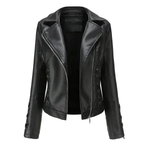 Faux Leather Jacket Coat Moto Biker Zipper Jacket Clothing - Image 16