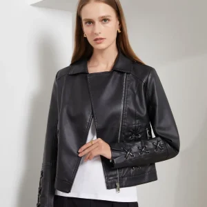 Faux Leather Jacket Coat Moto Biker Zipper Jacket Clothing - Image 4