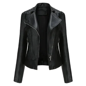 Faux Leather Jacket Motorcycle Moto Biker Zipper Jacket Coat - Image 11