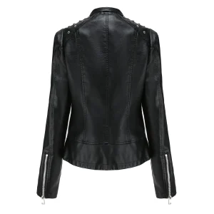 Faux Leather Jacket Motorcycle Moto Biker Zipper Jacket Coat - Image 12