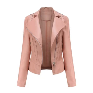Faux Leather Jacket Motorcycle Moto Biker Zipper Jacket Coat - Image 13