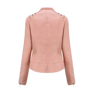 Faux Leather Jacket Motorcycle Moto Biker Zipper Jacket Coat - Image 14