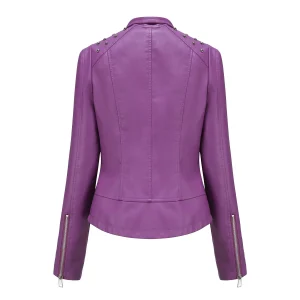 Faux Leather Jacket Motorcycle Moto Biker Zipper Jacket Coat - Image 16