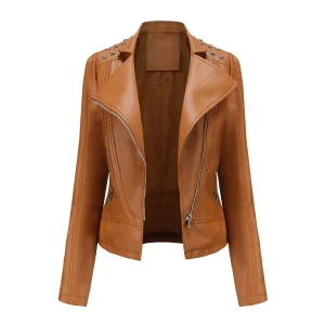 Faux Leather Jacket Motorcycle Moto Biker Zipper Jacket Coat - Image 5
