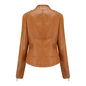 Faux Leather Jacket Motorcycle Moto Biker Zipper Jacket Coat - Image 6