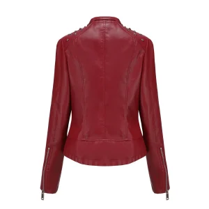 Faux Leather Jacket Motorcycle Moto Biker Zipper Jacket Coat - Image 8