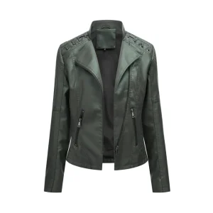 Faux Leather Jacket Pockets Decoration Coat Moto Biker Zipper Jacket - Image 16