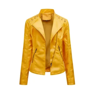 Faux Leather Jacket Pockets Decoration Coat Moto Biker Zipper Jacket - Image 15