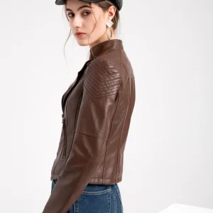 Faux Leather Jacket Pockets Decoration Coat Moto Biker Zipper Jacket - Image 3