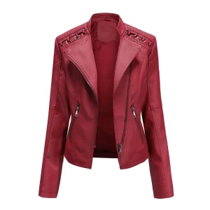 Faux Leather Jacket Pockets Decoration Coat Moto Biker Zipper Jacket - Image 8