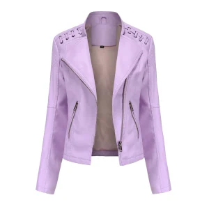 Faux Leather Jacket Pockets Decoration Coat Moto Biker Zipper Jacket - Image 7