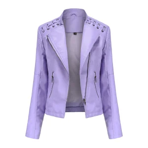 Faux Leather Jacket Pockets Decoration Coat Moto Biker Zipper Jacket - Image 6