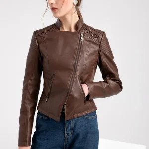 Faux Leather Jacket Pockets Decoration Coat Moto Biker Zipper Jacket - Image 4
