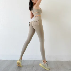Fitness Sports Set Tracksuit 2 Piece Suit Yoga High Waist Leggings With Pocket Bra Workout Gym Outfit Clothes - Image 5
