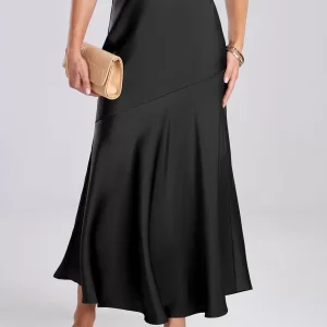 Gorgeous Skirts Satin Fabric Natural Waist Chic Spring Long Bottoms