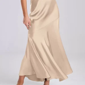 Gorgeous Skirts Satin Fabric Natural Waist Chic Spring Long Bottoms - Image 3