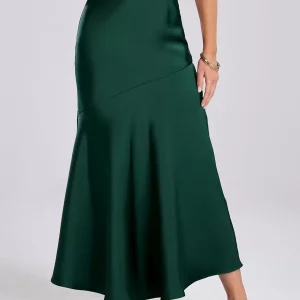 Gorgeous Skirts Satin Fabric Natural Waist Chic Spring Long Bottoms - Image 4