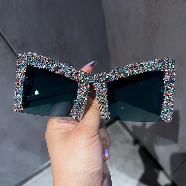 Half Frame Square Punk Shield Sunglasses Big Frame Luxury Diamond Cat Eye Sun Glasses Shades