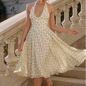 Halterneck Deep V Backless Printed Lined  Elegant Dress - Image 2
