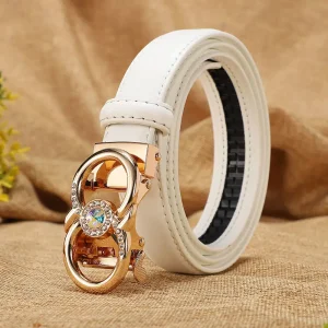 High Quality Cowhide Leather Belt Candy Color Automatic Buckle Brand Designer Female Belt