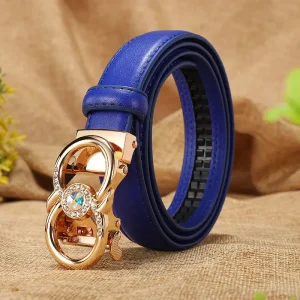 High Quality Cowhide Leather Belt Candy Color Automatic Buckle Brand Designer Female Belt - Image 2